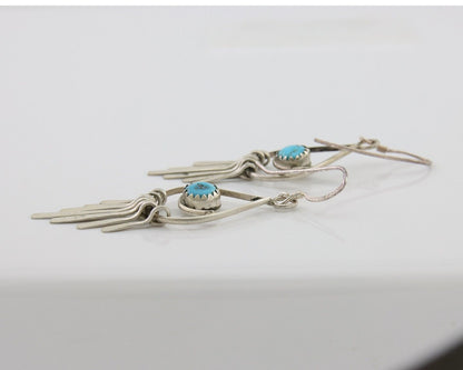 Navajo Dangle Earrings 925 Silver Natural Turquoise Artist Signed JB C.80's