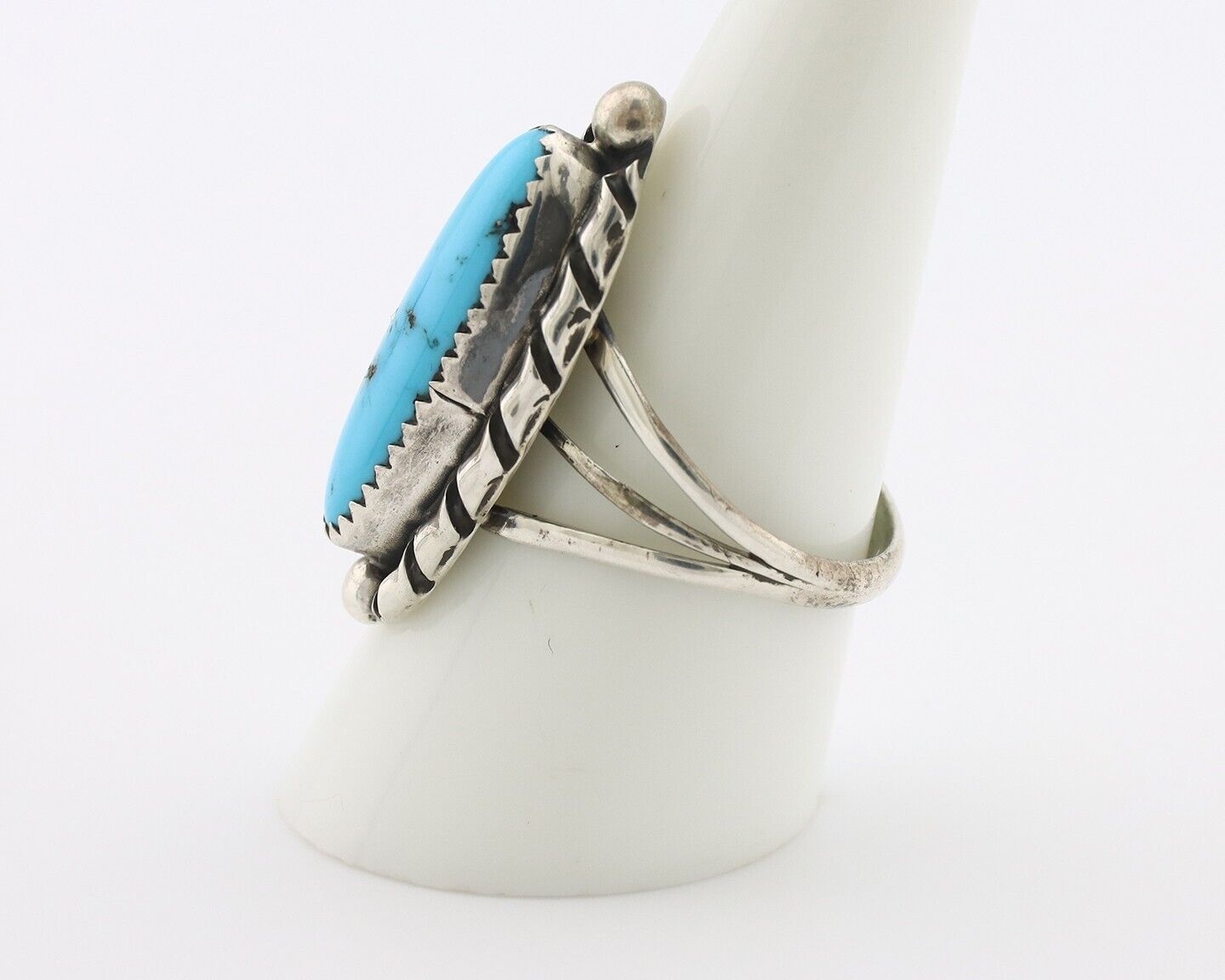 Navajo Ring .925 Silver Sleeping Beauty Turquoise Signed SkyStone Creations C80s