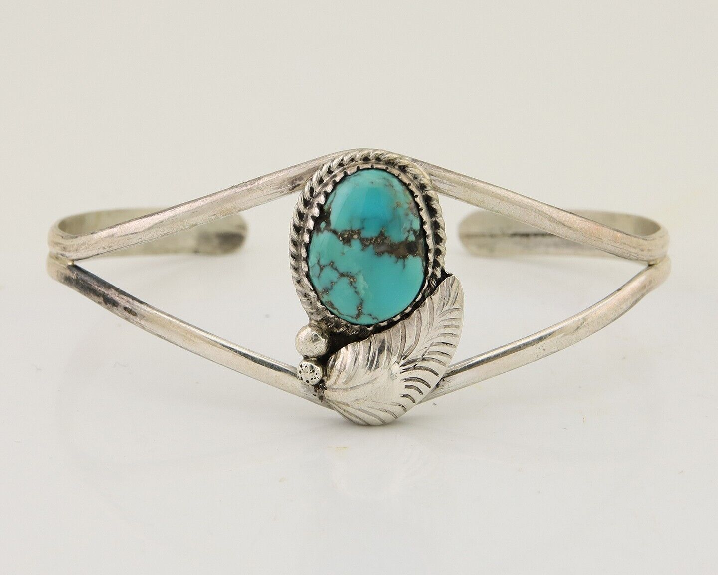 Navajo Hand Stamped Cuff Bracelet Turquoise 925 Silver Native American Artist