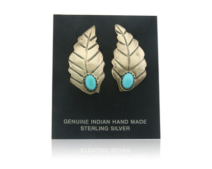 Navajo Earrings 925 Silver Natural Turquoise Artist Signed L-R JAKE C.80's