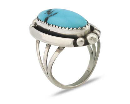 Navajo Ring .925 Silver Sleeping Beauty Turquoise Signed SkyStone Creations C80s