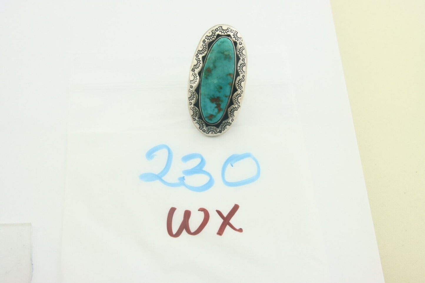 Navajo Ring 925 Sterling Turquoise Handmade Signed M Cat C.80's Size 9.5