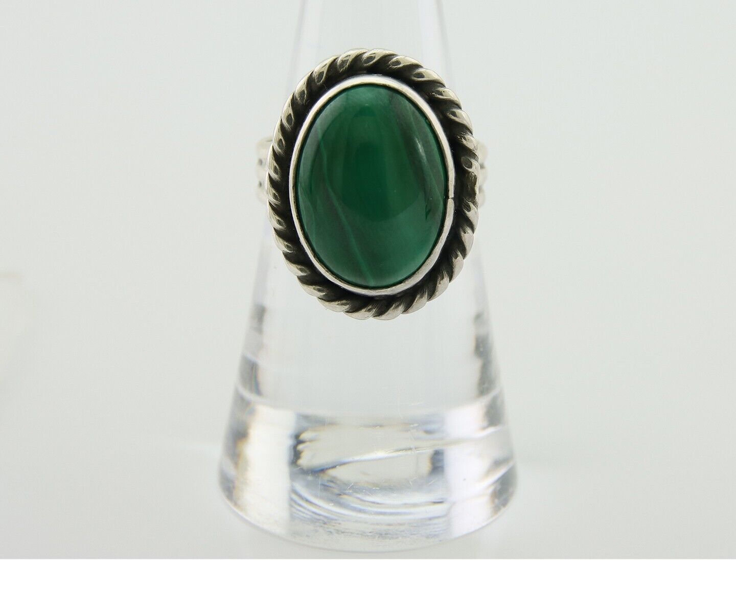 Navajo Ring 925 Silver Natural Malachite Native American Artist C.80's
