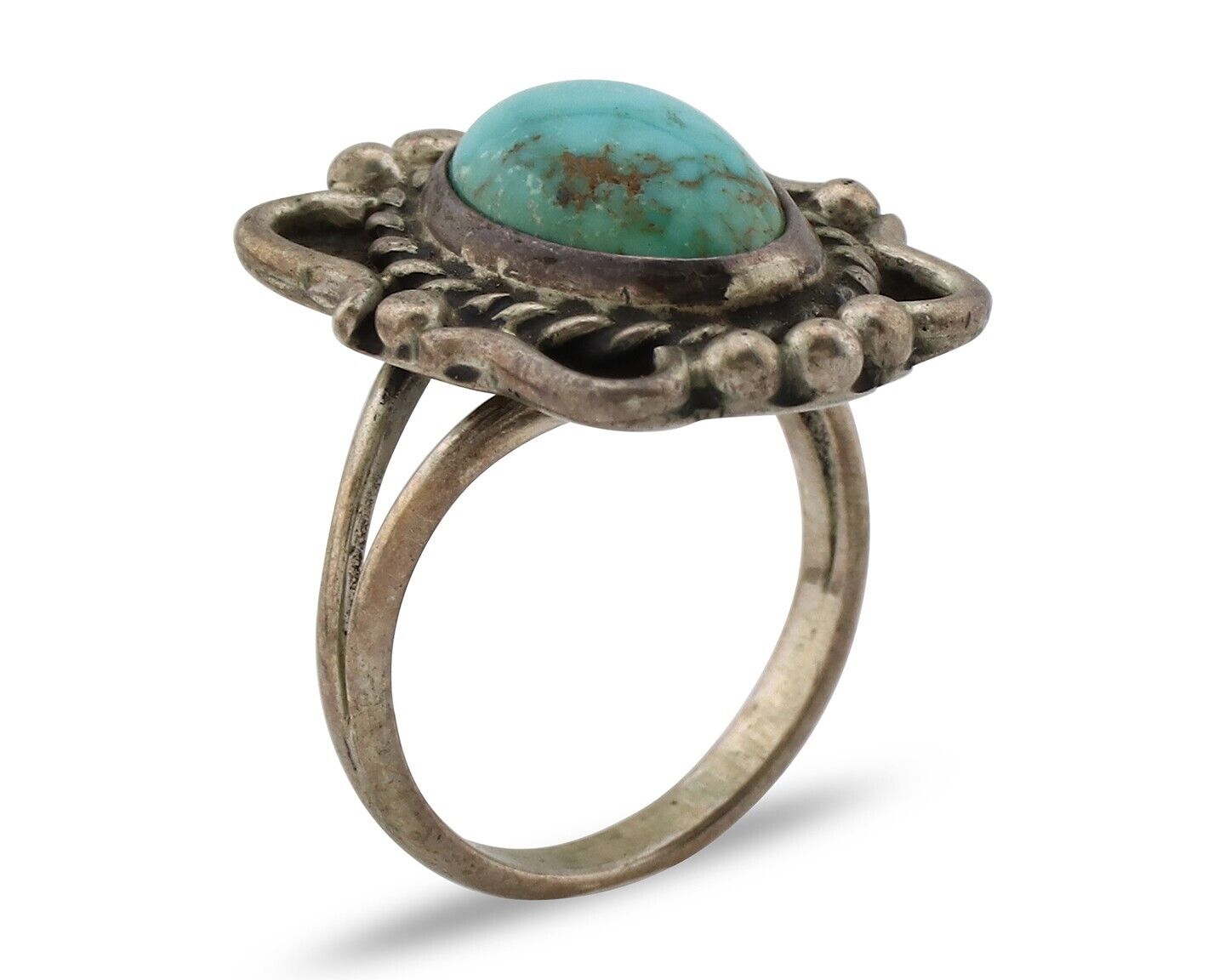 Navajo Ring 925 Silver Blue Turquoise Native American Artist C.80's