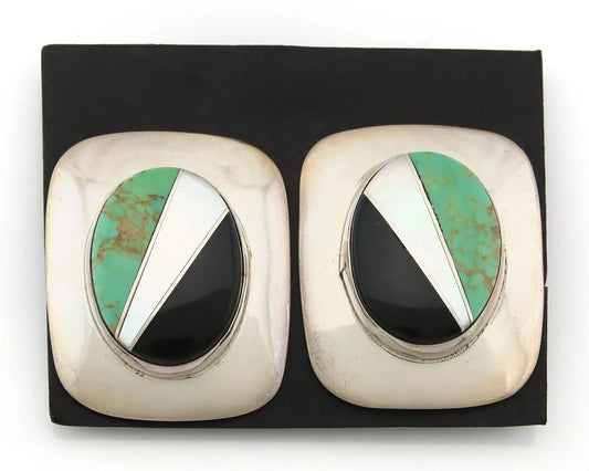 Navajo Clip-On Earrings Sterling Silver Natural Gemstones Vintage