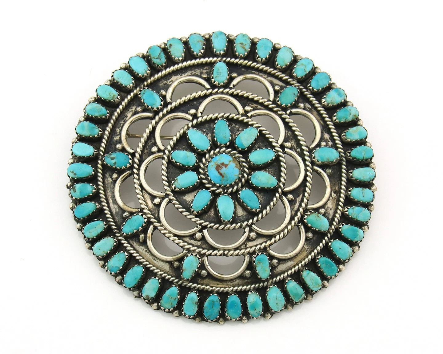 Navajo Handmade Pin Sterling Silver Turquoise Vintage Artist Signed LMB