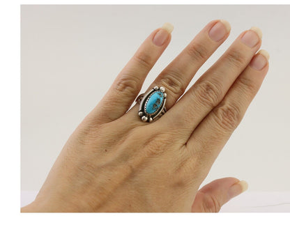 Navajo Ring 925 Silver Sleeping Beauty Turquoise Artist Signed SC C.80's