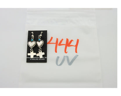 Navajo Earrings 925 Silver Heart Cross Turquoise Native American Artist C.80's