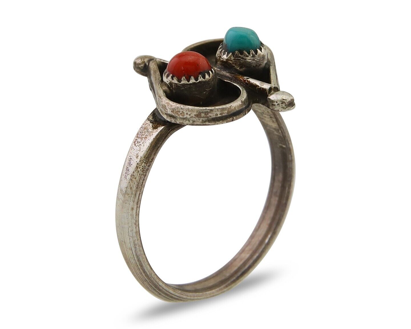Navajo Ring 925 Silver Turquoise & Coral Native American Artist C.80's