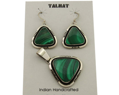 Navajo Pendant Earring Set 925 Silver Malachite Signed William Denetdale C80s
