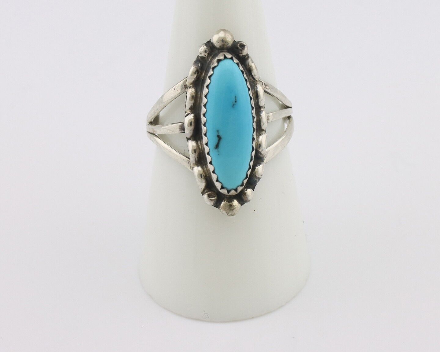 Navajo Ring .925 Silver Sleeping Beauty Turquoise Signed SkyStone Creations C80s