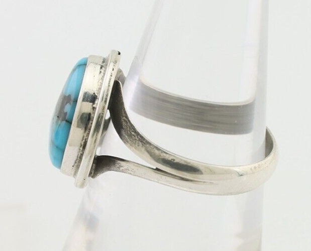 Navajo Ring 925 Silver Blue Gem Turquoise Native Artist Signed G.C. 01 C.80's