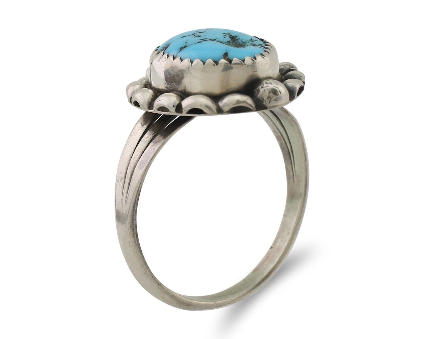 Navajo Ring 925 Silver Sleeping Beauty Turquoise Artist Signed SC C.80's