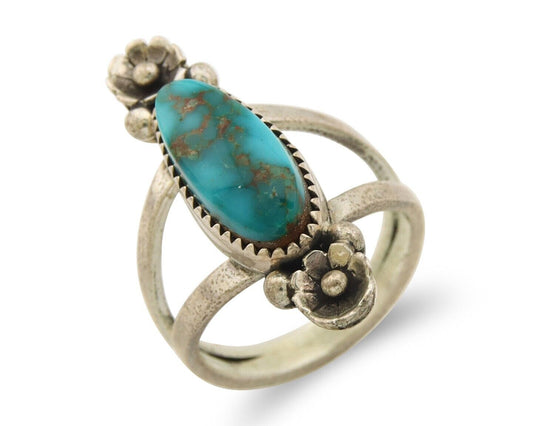 Navajo Ring 925 Sterling Natural Blue Turquoise Native Artist C.80's Size 6.5