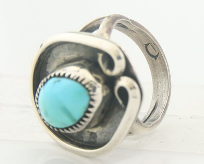 Vintage Ring 925 Sterling Authentic Turquoise Artist Signed O Size 7.0