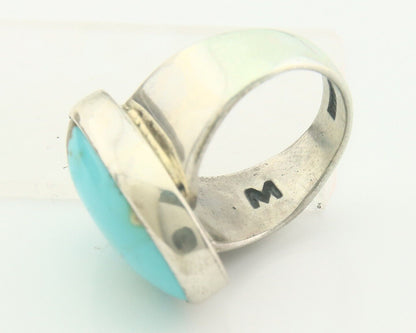 Navajo Ring 925 Sterling Turquoise Handmade Signed M Montoya C.80's Size 8.0