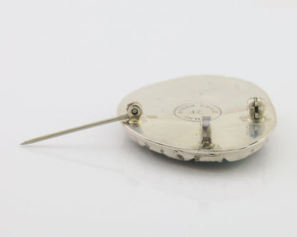 Navajo Pin 925 Silver Natural Blue Turquoise Artist Signed Hyson Craig C.80's