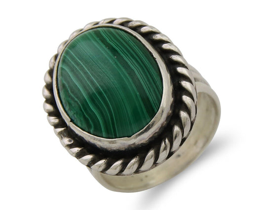 Navajo Ring 925 Silver Natural Malachite Native American Artist C.80's