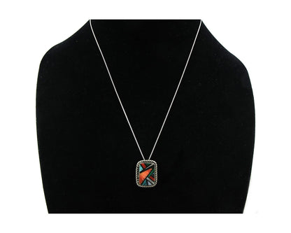 Navajo Necklace 925 Sterling Silver Natural Gemstones Vintage Signed DZ