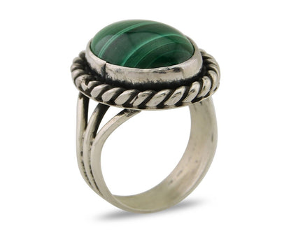 Navajo Ring 925 Silver Natural Malachite Native American Artist C.80's