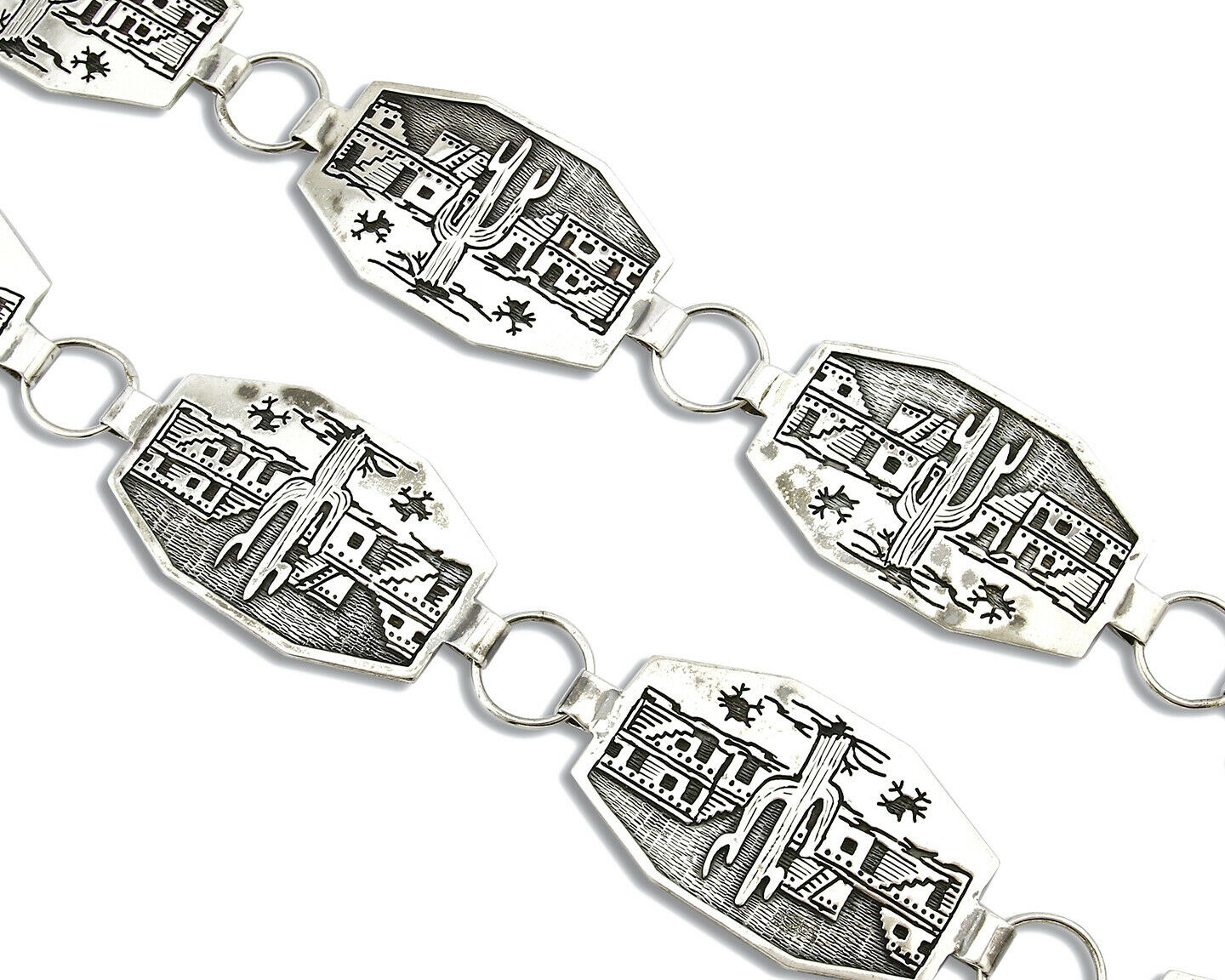 Navajo Concho Belt .925 Silver Pictograph Overlay Signed LE C.1980's