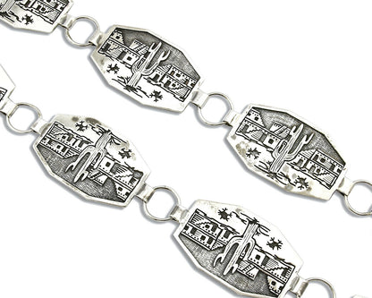 Navajo Concho Belt .925 Silver Pictograph Overlay Signed LE C.1980's