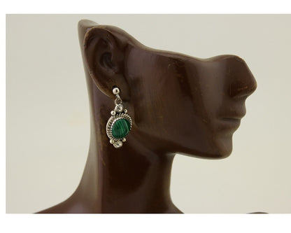 Navajo Dangle Earrings 925 Silver Malachite Native American Artist C.80's
