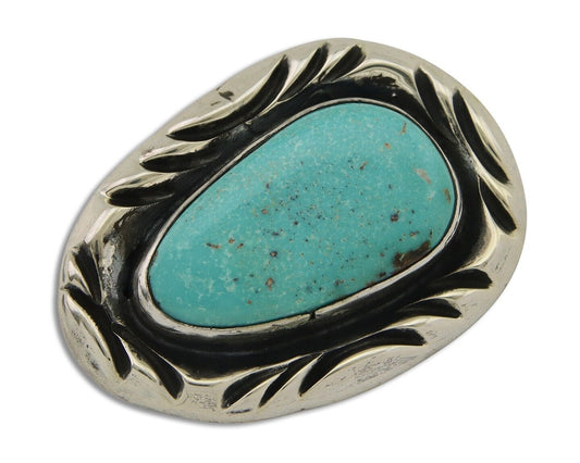 Navajo Pin 925 Silver Natural Mined Turquoise Artist Signed C Montoya C.80's