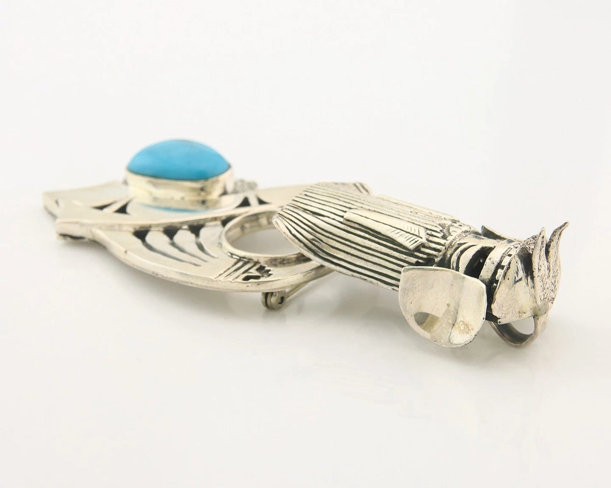 Navajo Pin Pendant Sterling Silver Turquoise Vintage Signed CF