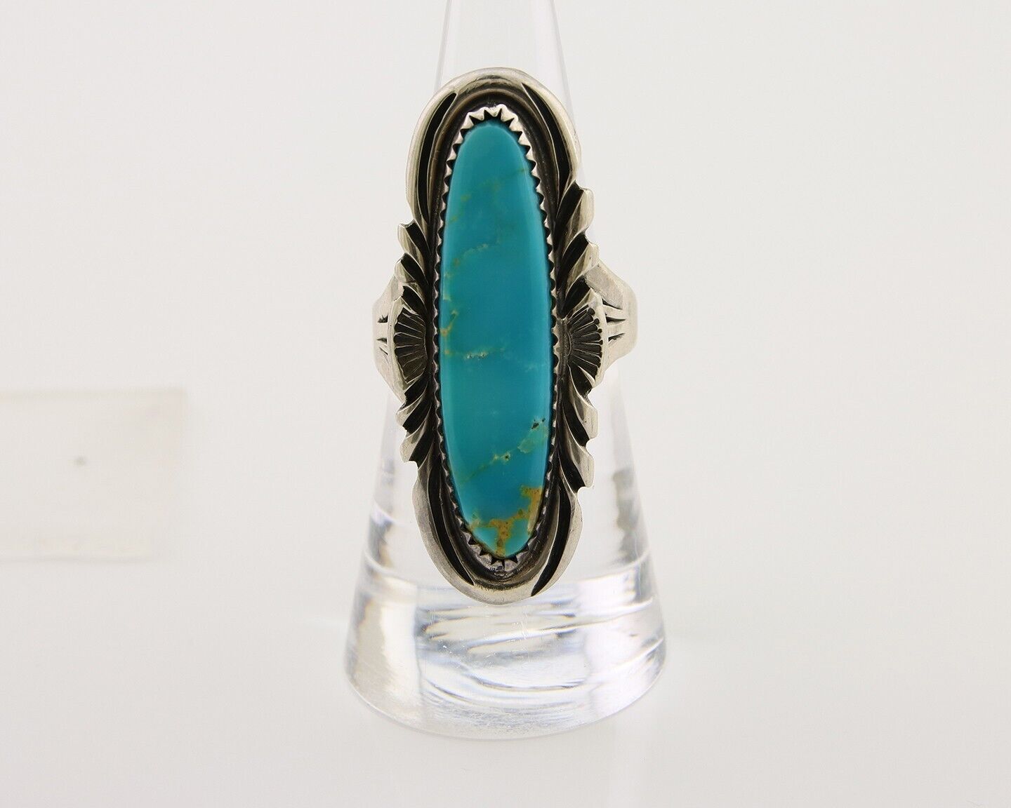 Navajo Hand Stamped Ring 925 Silver Turquoise Native Artist Begay C.80's