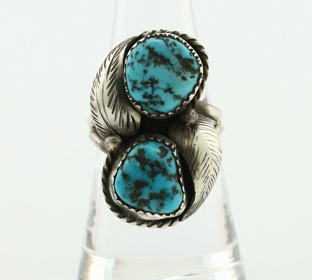 Navajo Ring 925 Silver Sleeping Beauty Nugget Turquoise Native Artist C.80's