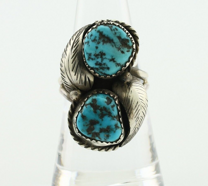 Navajo Ring 925 Silver Sleeping Beauty Nugget Turquoise Native Artist C.80's