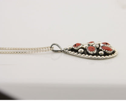 Large Navajo Necklace 925 Silver Mediterranean Coral Artist Signed JR C.80's