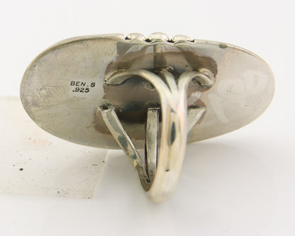 Navajo Ring 925 Sterling Natural Blue Turquoise Signed Ben S C.80's Size 9.0