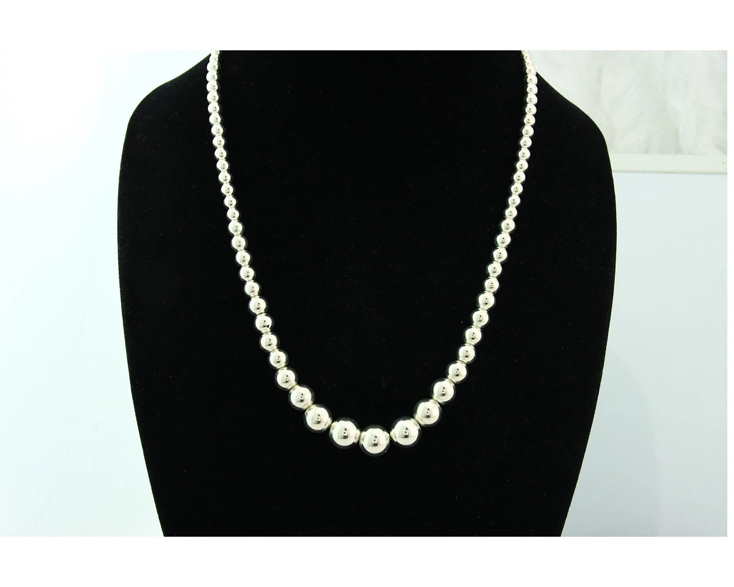 Navajo Bead Necklace 925 Sterling Silver Vintage Graduated 5mm-12mm 24in Long