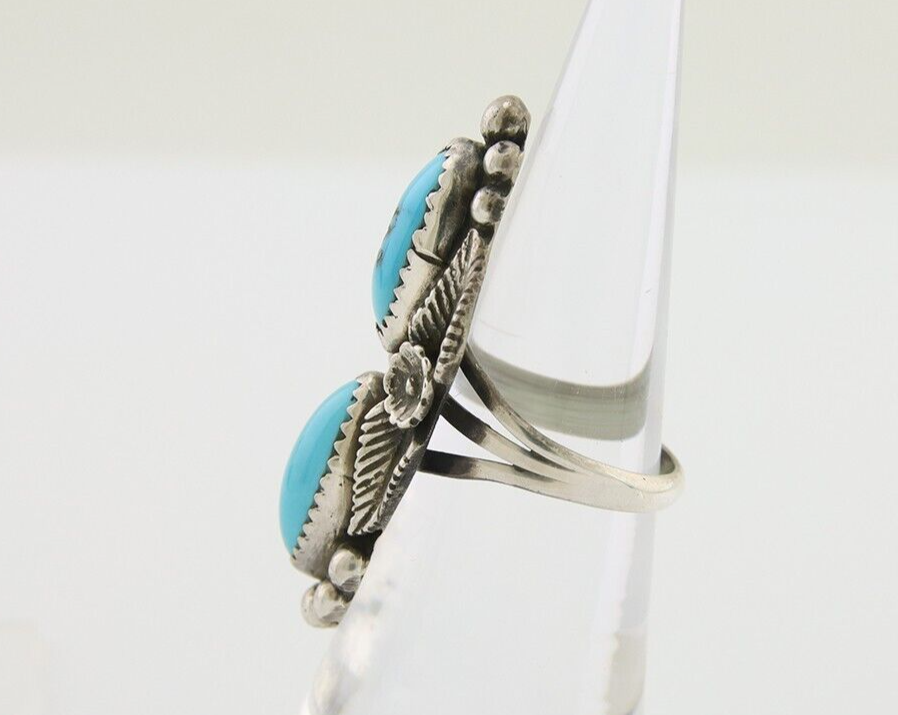 Navajo Ring 925 Silver Natural Blue Turquoise Native Artist Signed SC C.80's