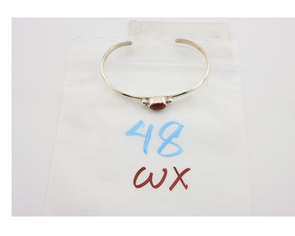 Navajo Bracelet .925 Silver Mediterranean Red Coral Cuff Native Artist C.80's