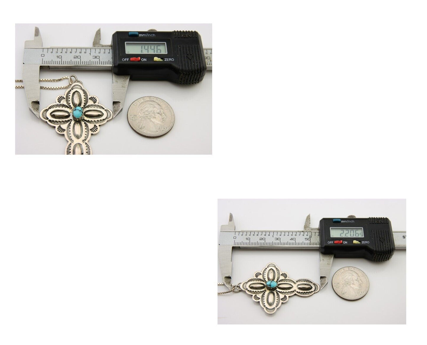 Navajo Cross Hand Stamped Necklace 925 Silver Natural Turquoise Artist JRS C.80s