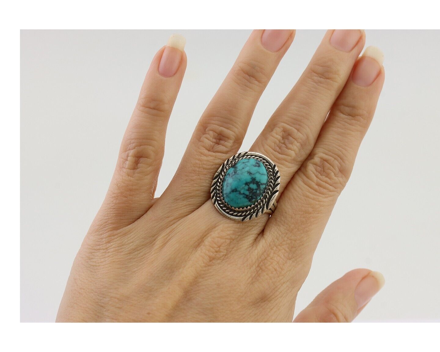 Navajo Ring 925 Silver Turquoise Signed William Denetdale Artist Sz 7.25 C.80's