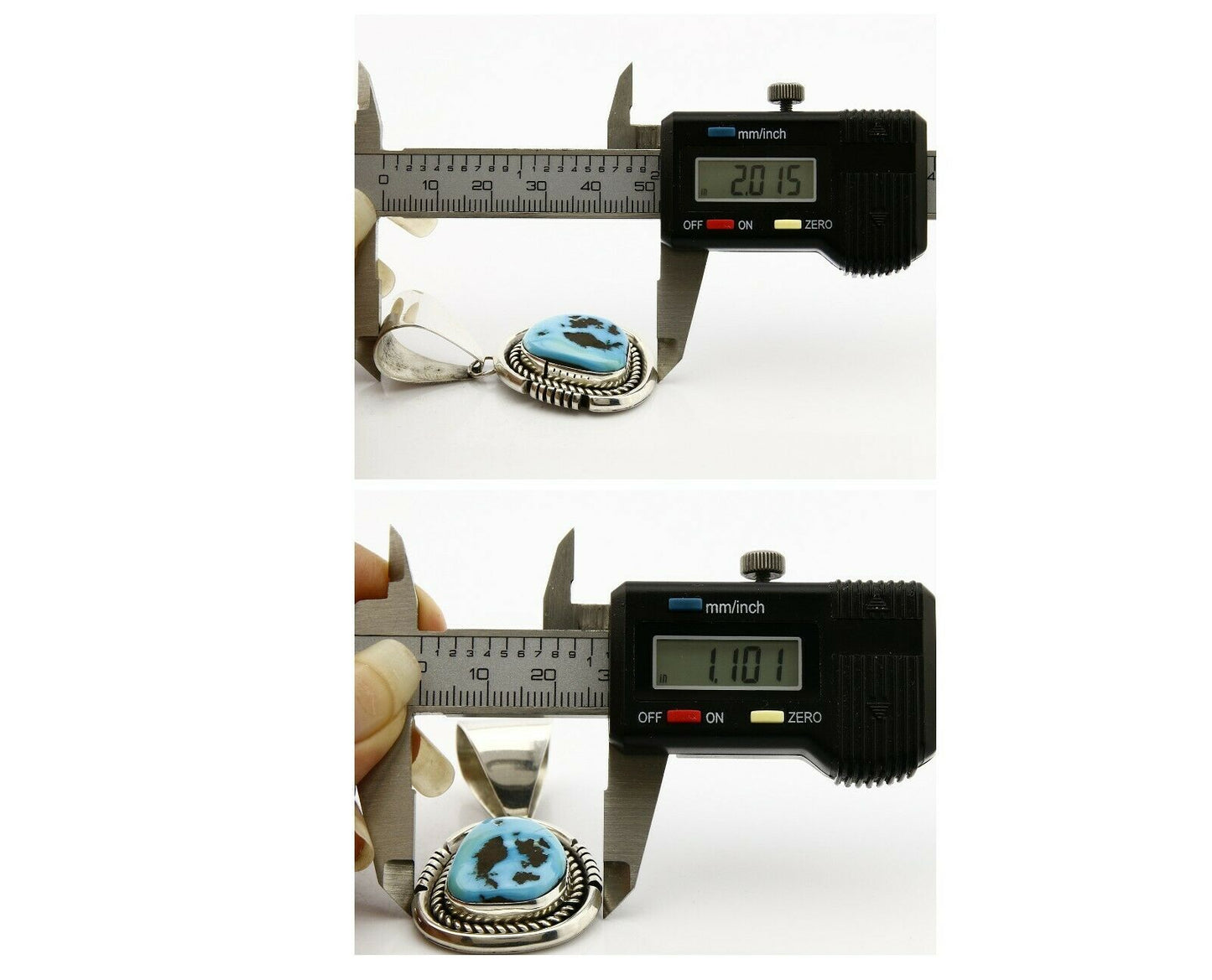 Navajo Handmade .925 Sterling Silver Blue Turquoise Hand Cut Pendant