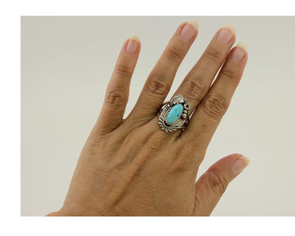Navajo Ring 925 Silver Natural Blue Turquoise Native American Artist C.80's