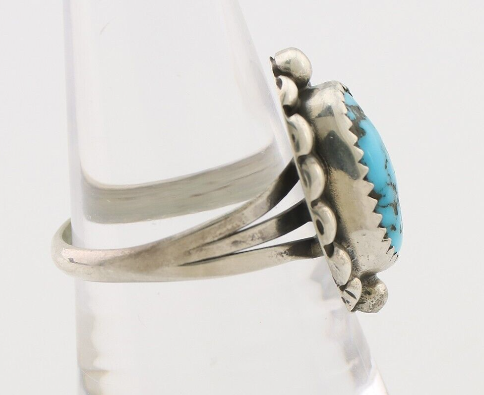 Navajo Ring 925 Silver Sleeping Beauty Turquoise Artist Signed SC C.80's