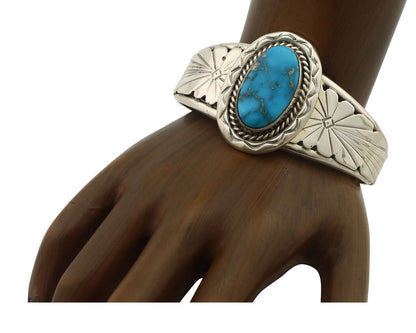 Navajo Bracelet 925 Silver Natural Fox Mine Turquoise Signed Doug Zachary C.80's