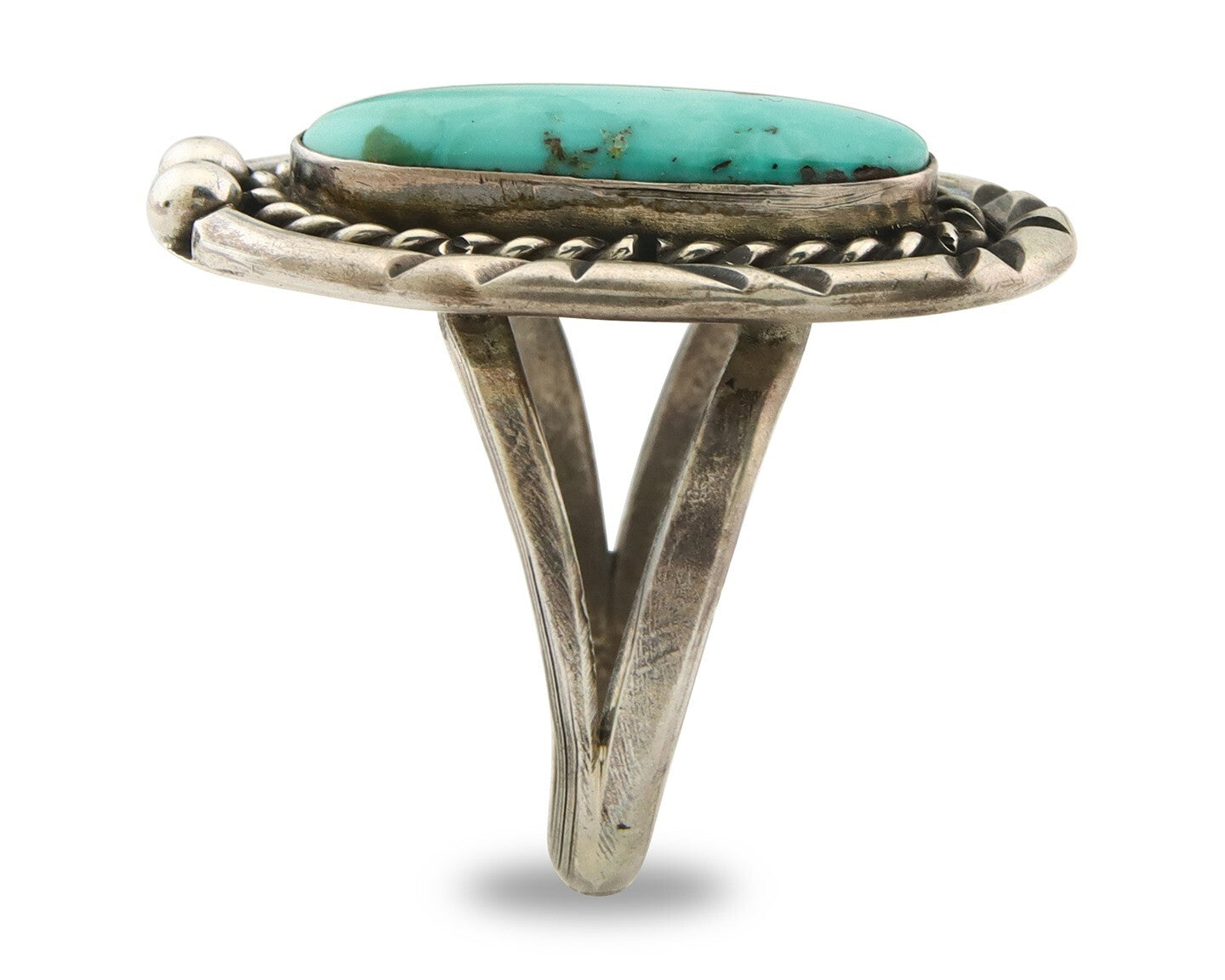 Navajo Ring 925 Sterling Natural Mined Turquoise Handmade C.80's Size 9.5