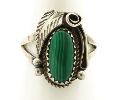 Navajo Ring 925 Silver Natural Mined Malachite Artist Signed Justin Morris C.80s