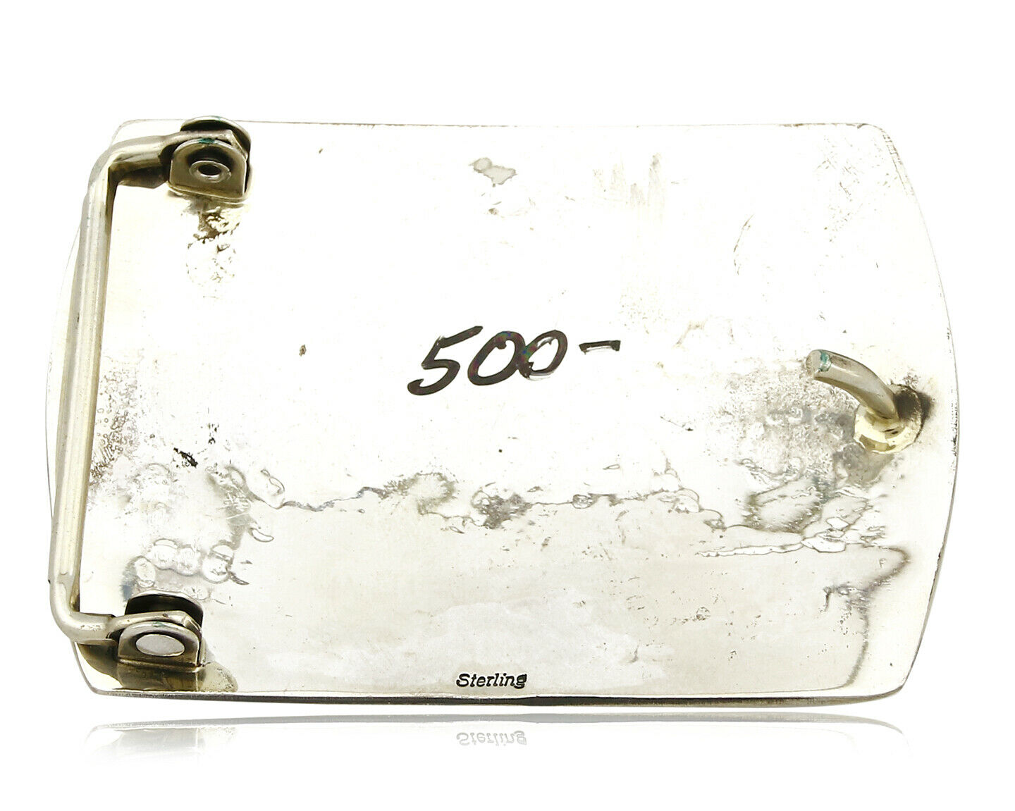 Navajo Belt Buckle .925 SOLID Sterling Silver Handmade Overlay Circa 1980's