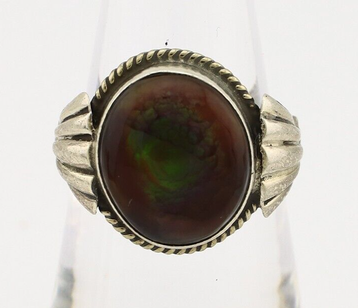 Navajo Handmade Ring 925 Silver Natural High Grade Fire Opal Native Artist C.80s