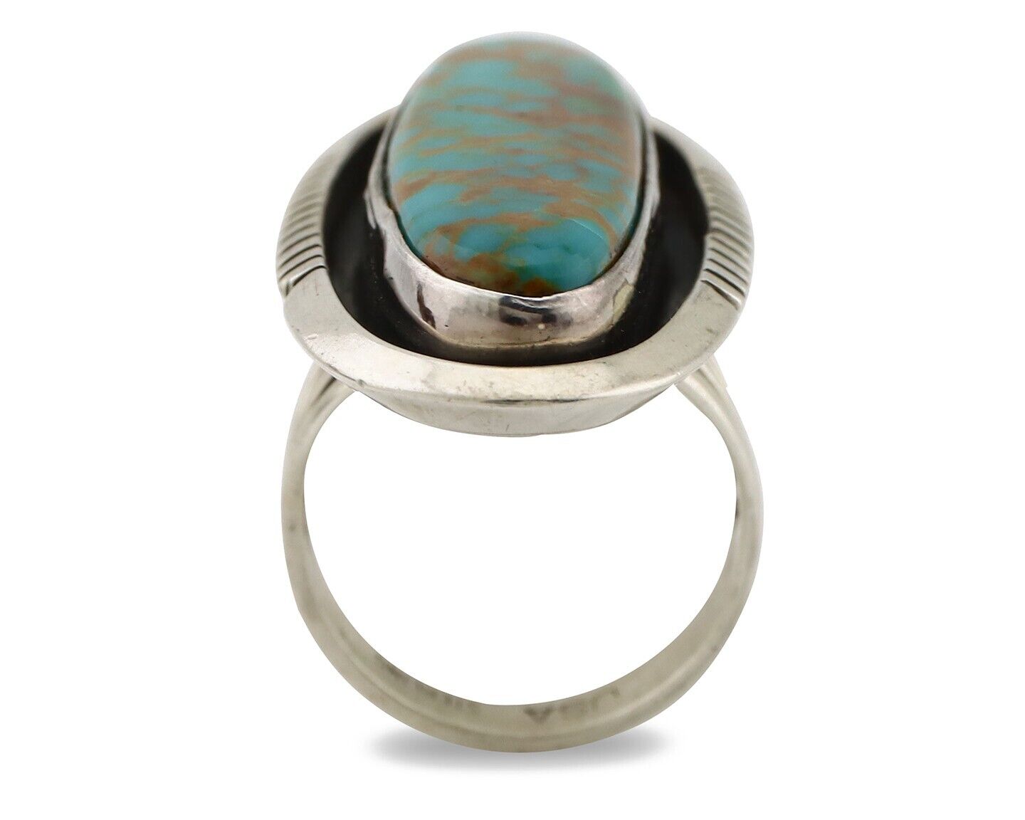 Navajo Ring 925 Silver Natural Mined Spiderweb Turquoise Artist Signed USA C.80s