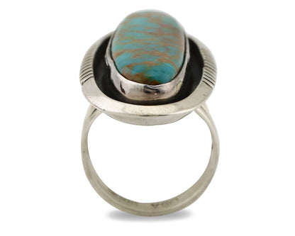 Navajo Ring 925 Silver Natural Mined Spiderweb Turquoise Artist Signed USA C.80s