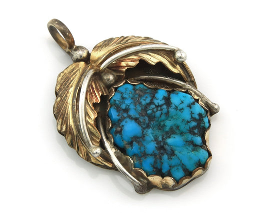 Navajo Pendant Sterling Silver & Gold Natural Blue Turquoise Authentic Native